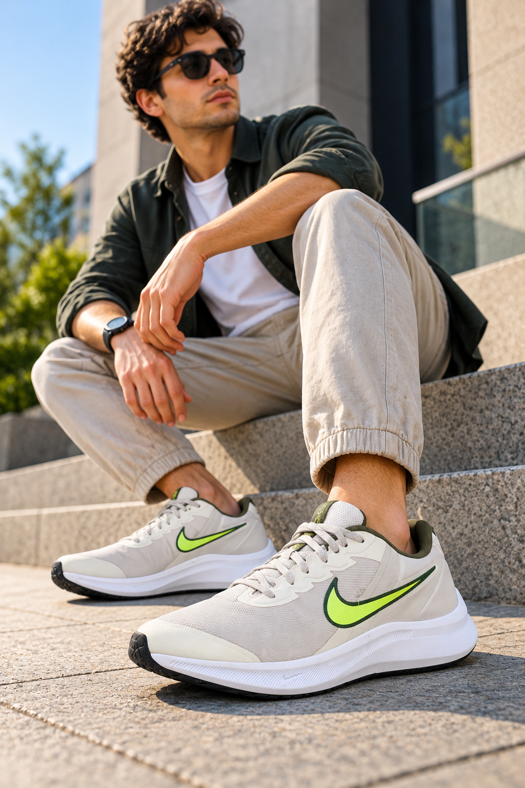 Nike Star Runner Running Shoes – White & Neon Green Sneakers
