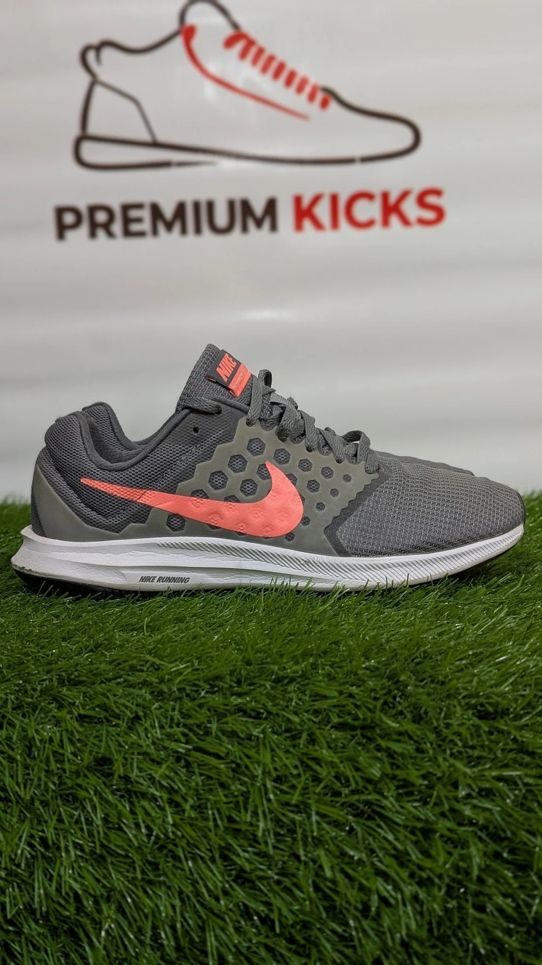 Nike Downshifter Running Shoes – Grey & Coral Red Sneakers