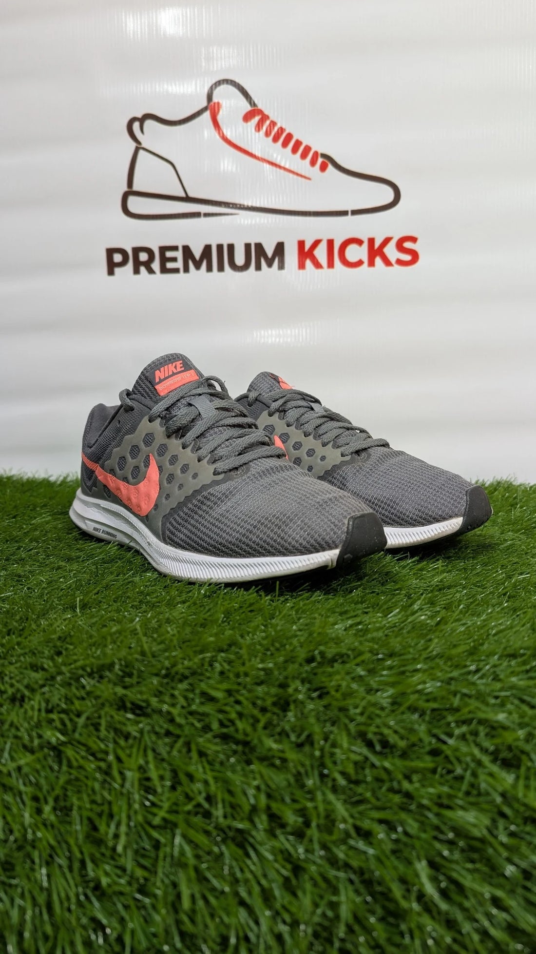 Nike Downshifter Running Shoes – Grey & Coral Red Sneakers