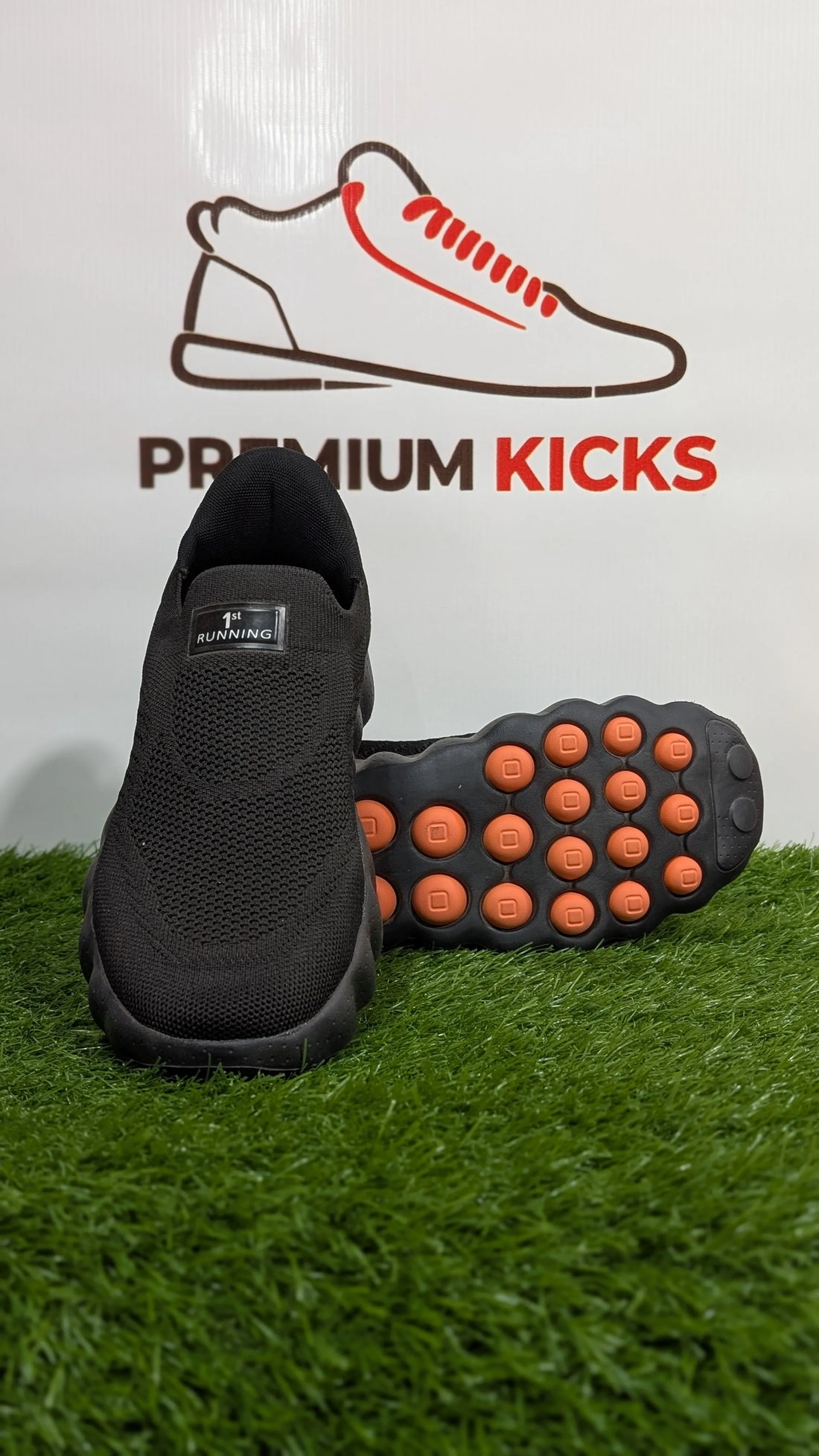 Black Slip-On Running Shoes with Brown Heel Accent