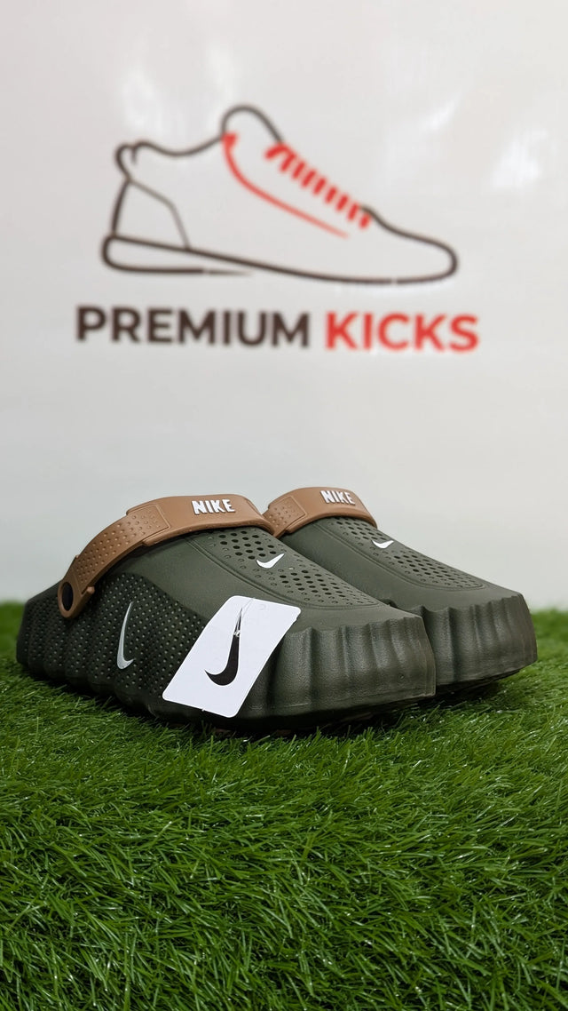 Sporty Clog Slides in Olive Green & Black | Premium Kicks