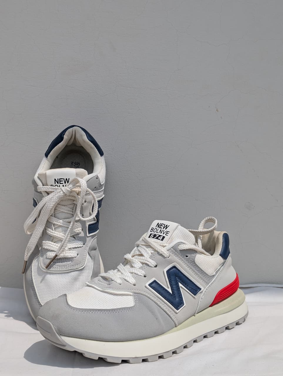 New Balance 574 White & Navy Sneakers