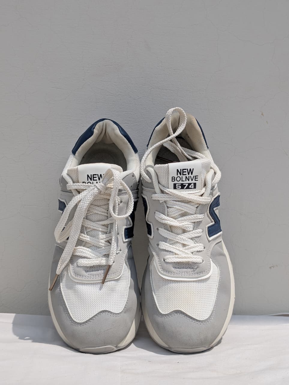 New Balance 574 White & Navy Sneakers