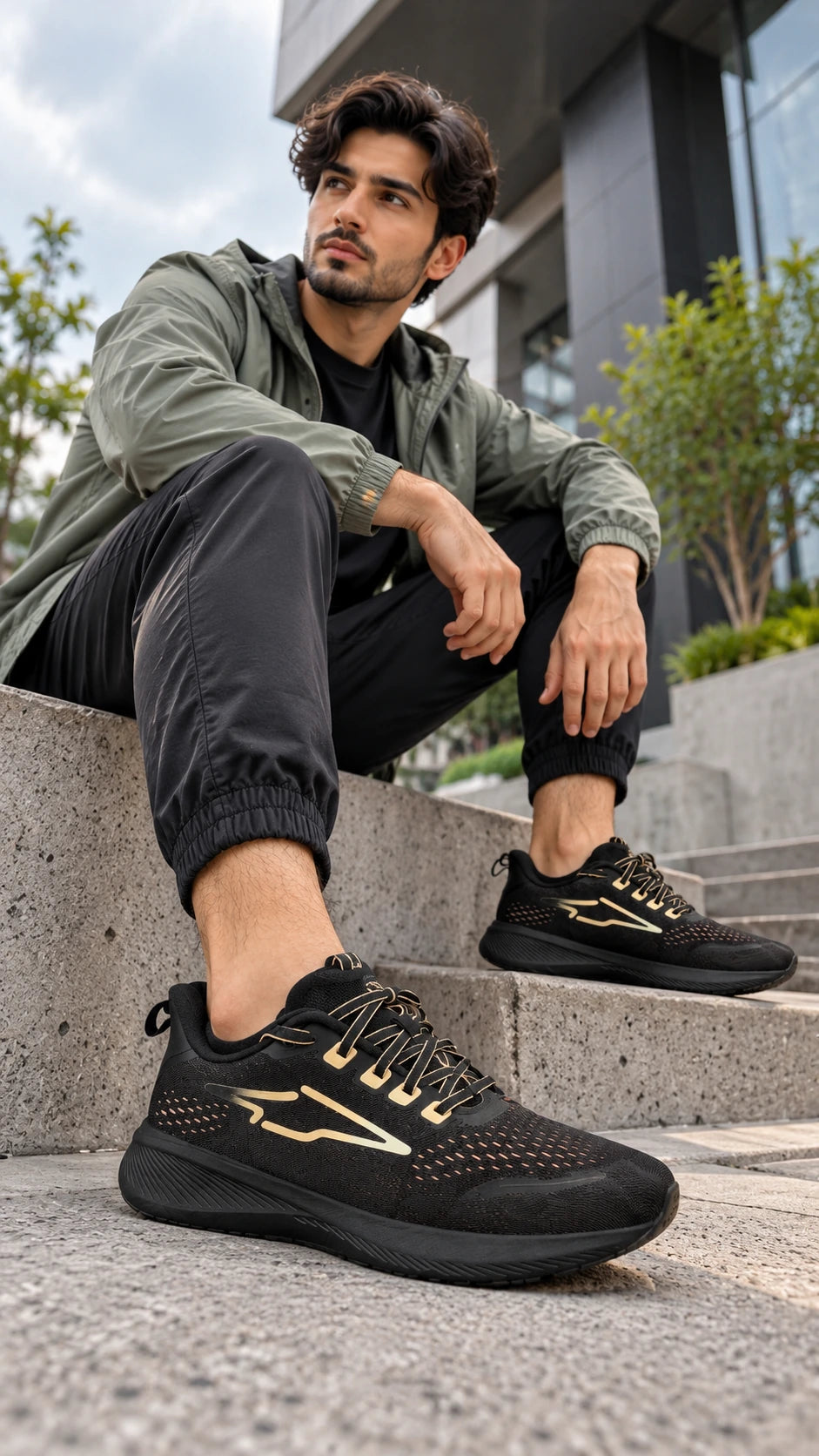 Avia Running Shoes – Black & Gold Sneakers