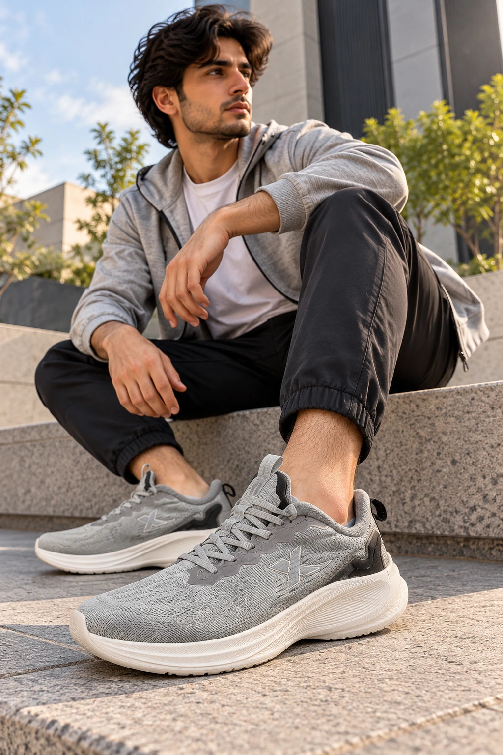 XTEP Running Shoes – Grey & White Athletic Sneakers