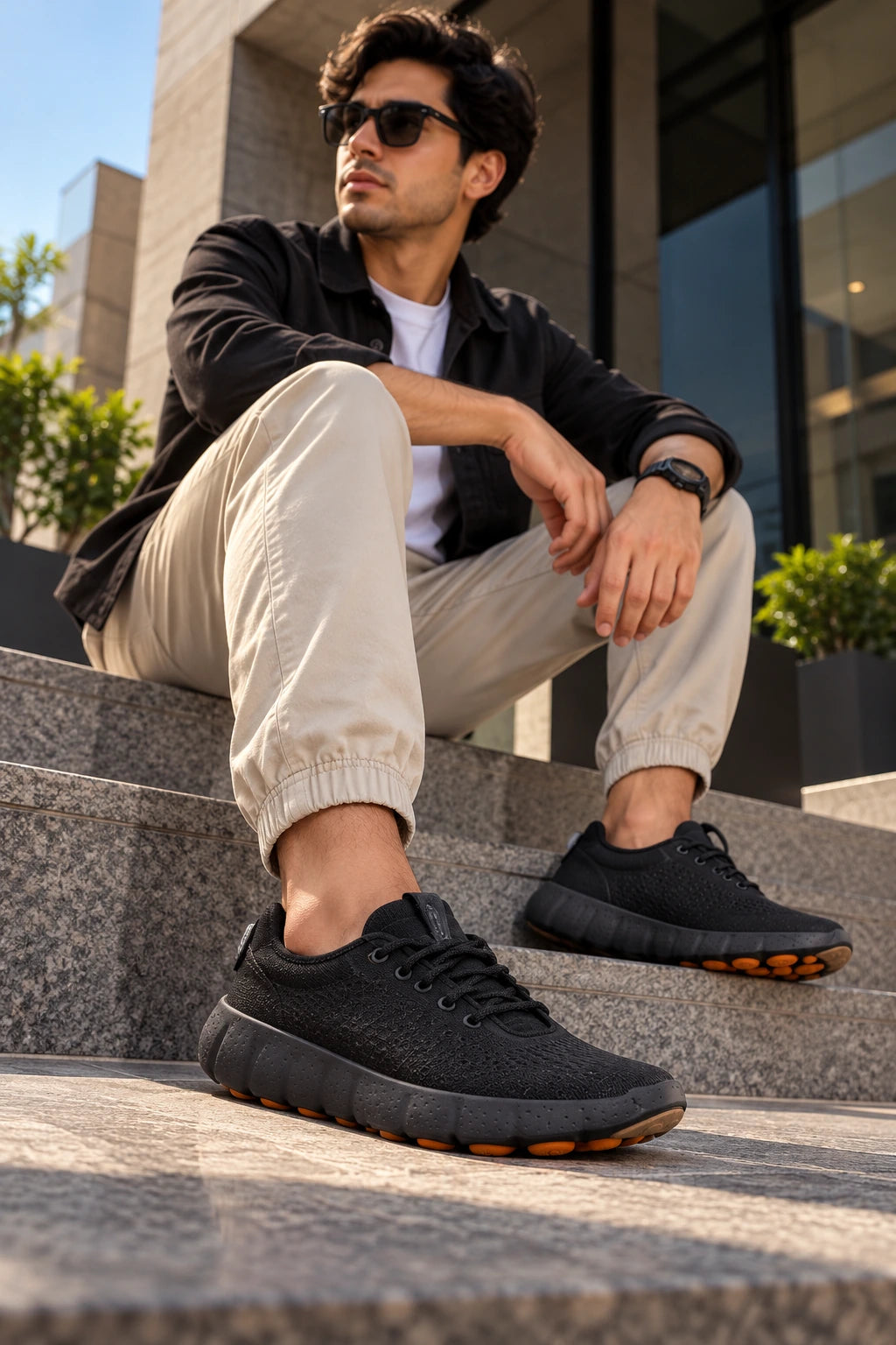 Black & Grey Sneakers with Orange Pod Sole | Premium Kicks