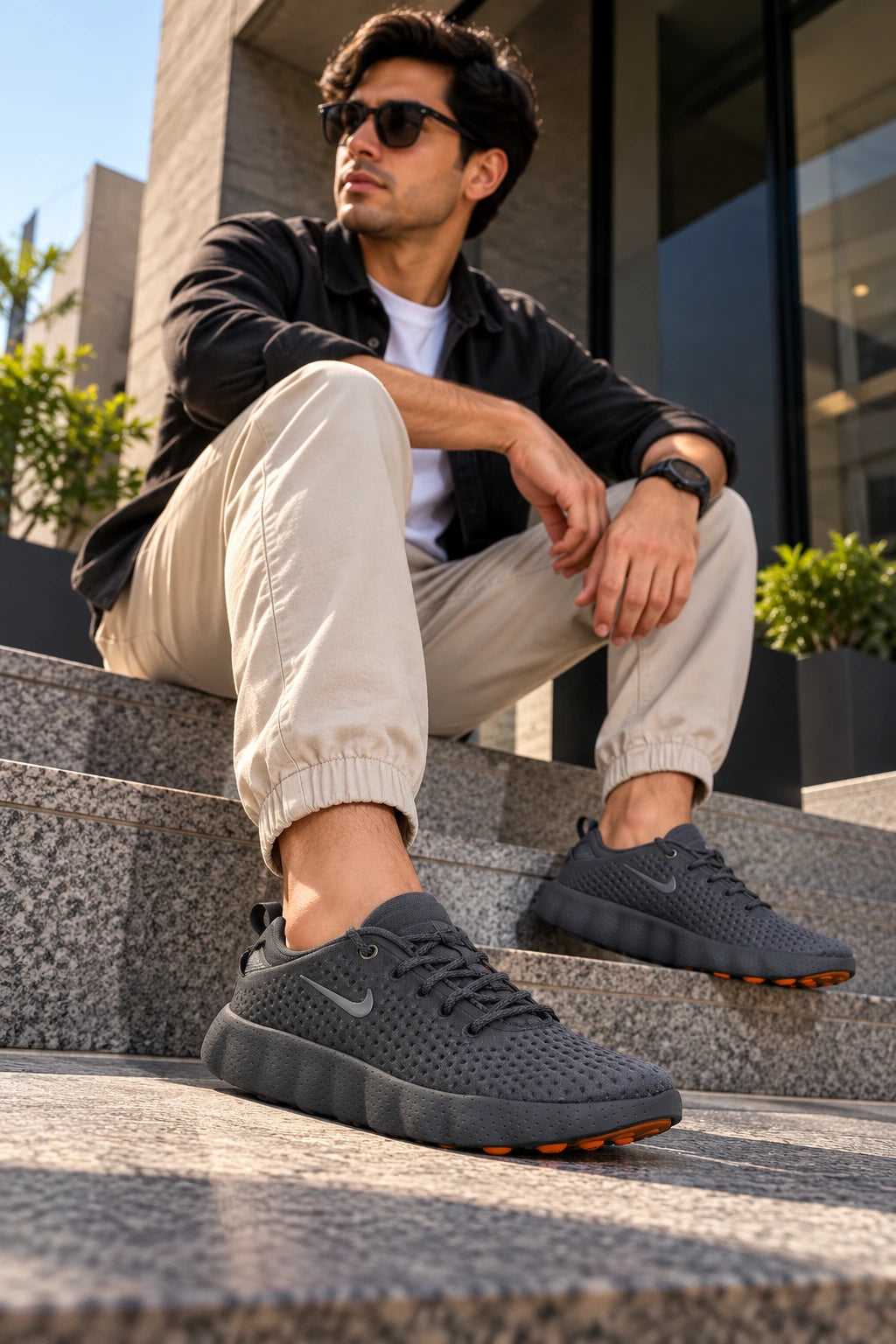 Black & Grey Sneakers with Orange Pod Sole | Premium Kicks
