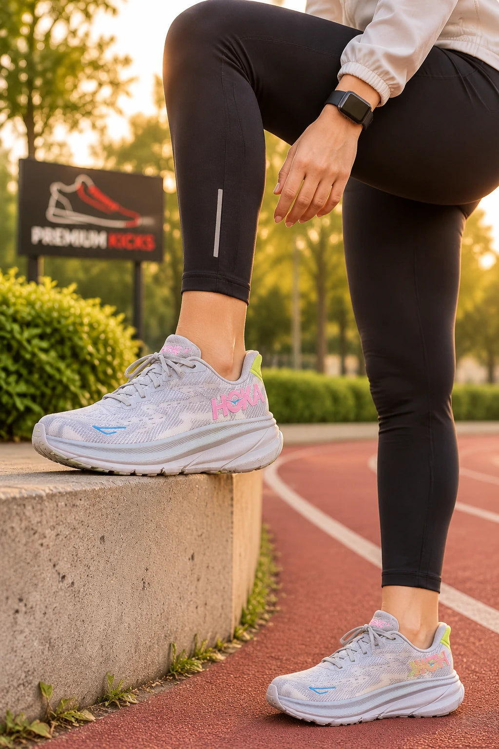 HOKA Clifton 9 Running Shoes – Grey, Pink & Blue