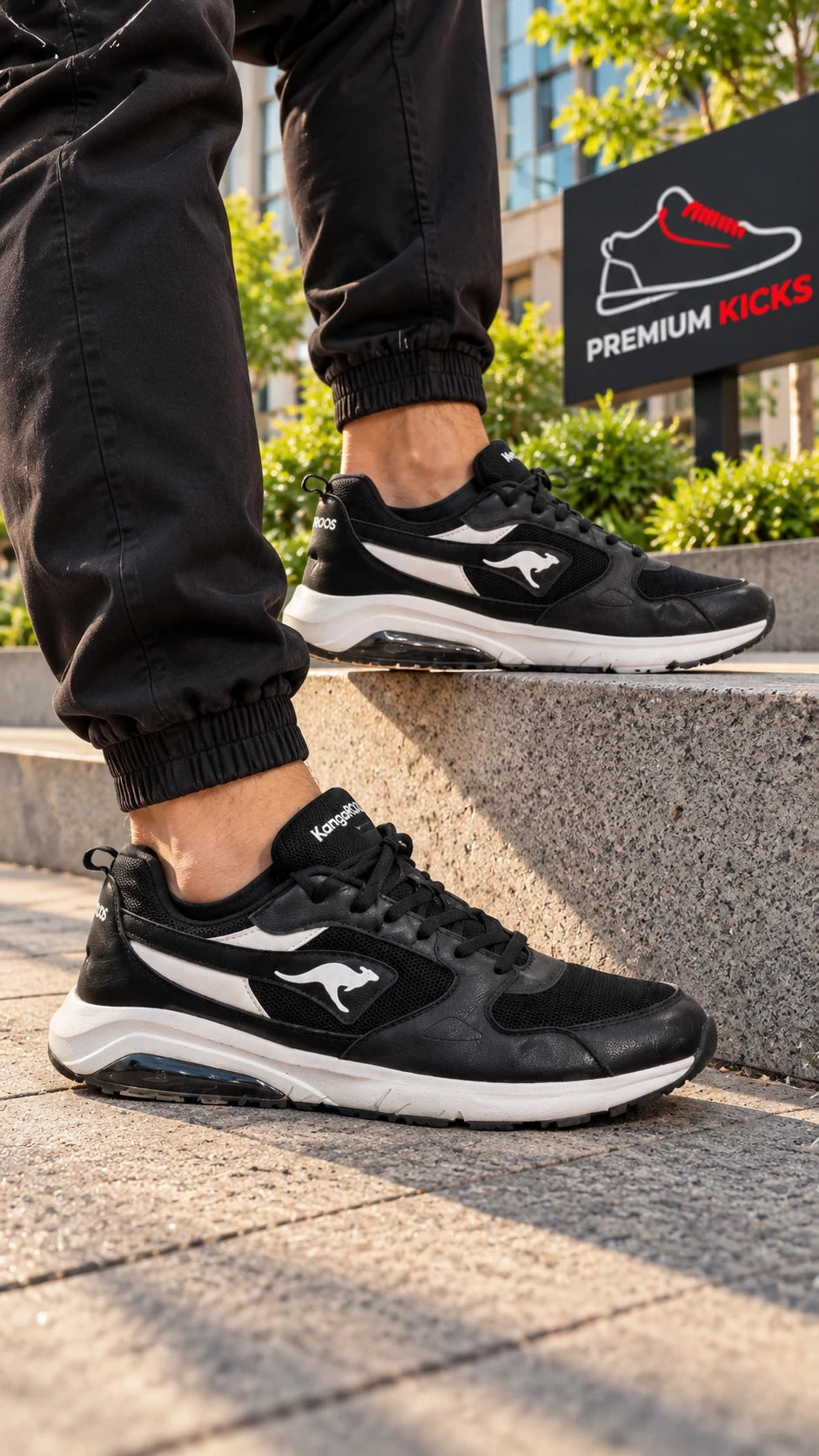 KangaROOS Men's Sneakers – Black & White Air Cushion Style