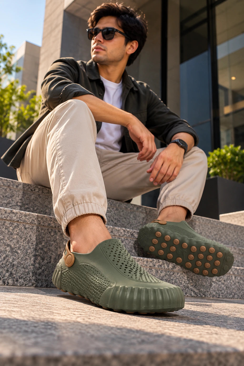 Sporty Clog Slides in Olive Green & Black | Premium Kicks